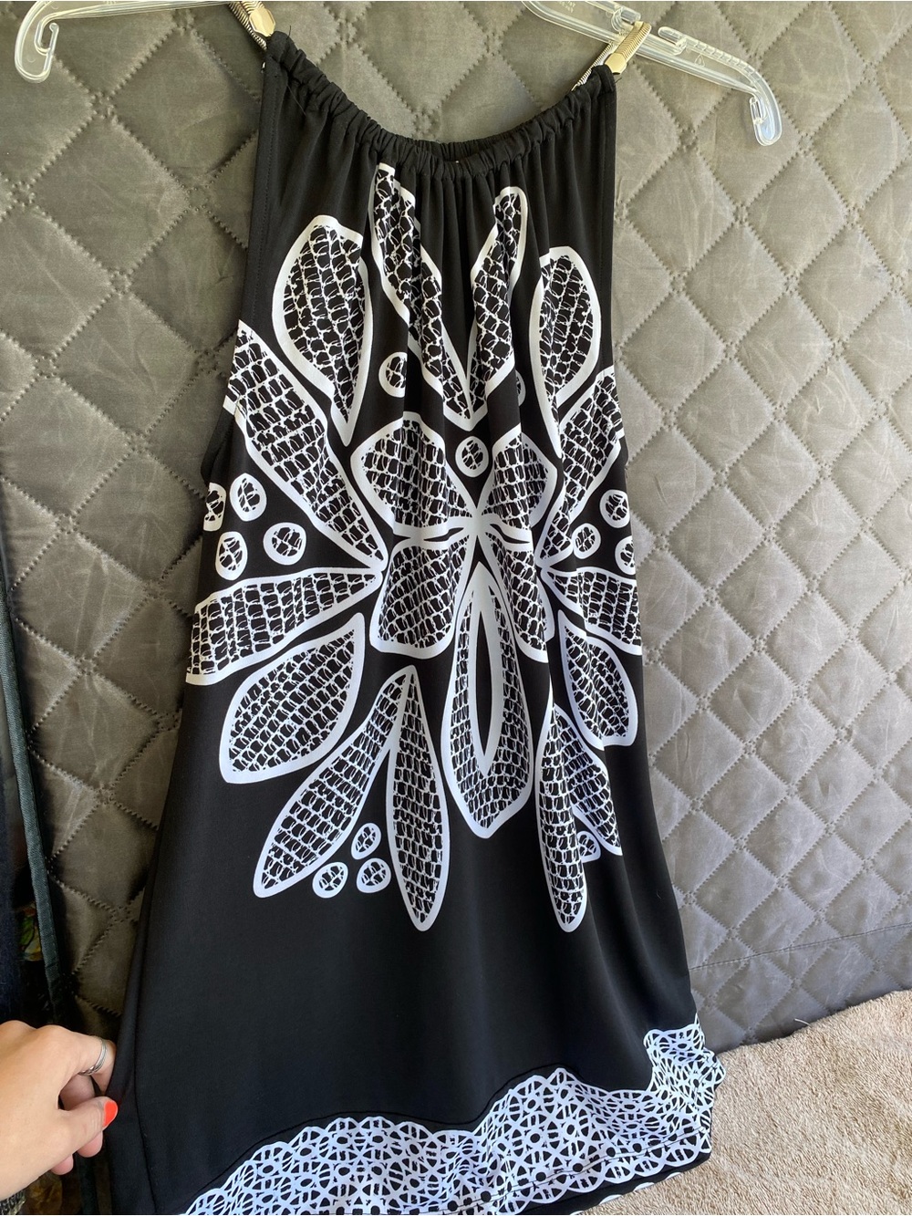 Cleo Black and White Medallion Halter Mini Dress Shift Trapeze XS
